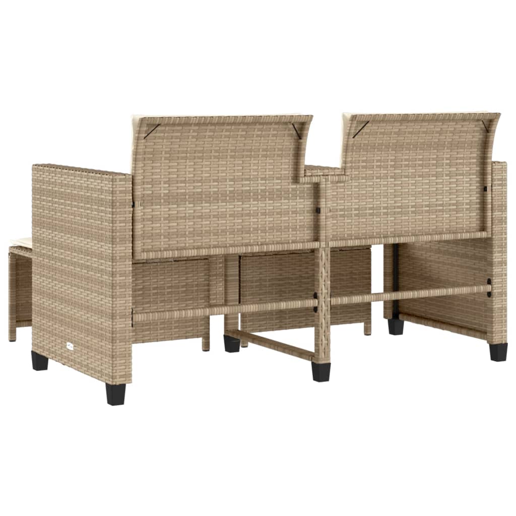 Divano Giardino 2 Posti con Tavolo e Sgabelli Beige Polyrattan