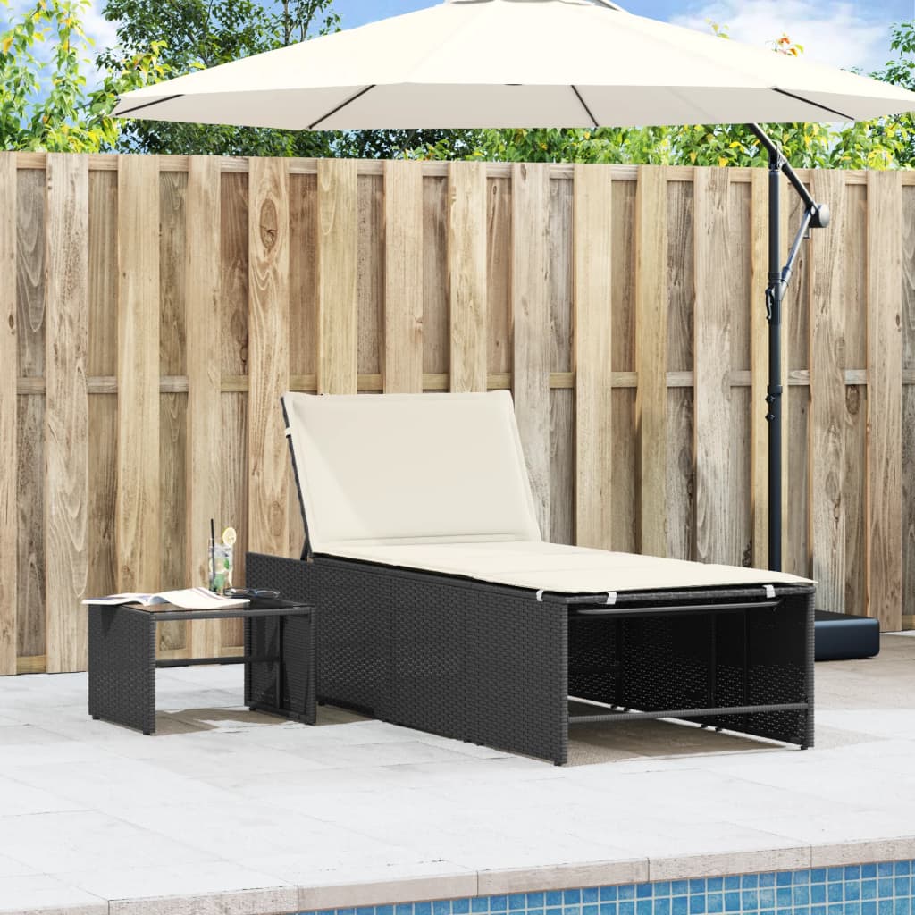 Lettini Prendisole 2 pz con Tavolino Nero in Polyrattan