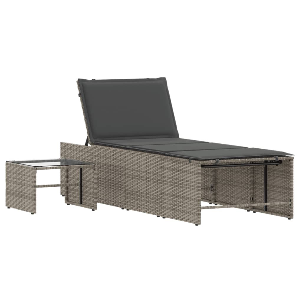 Lettini Prendisole 2 pz con Tavolino Grigio in Polyrattan