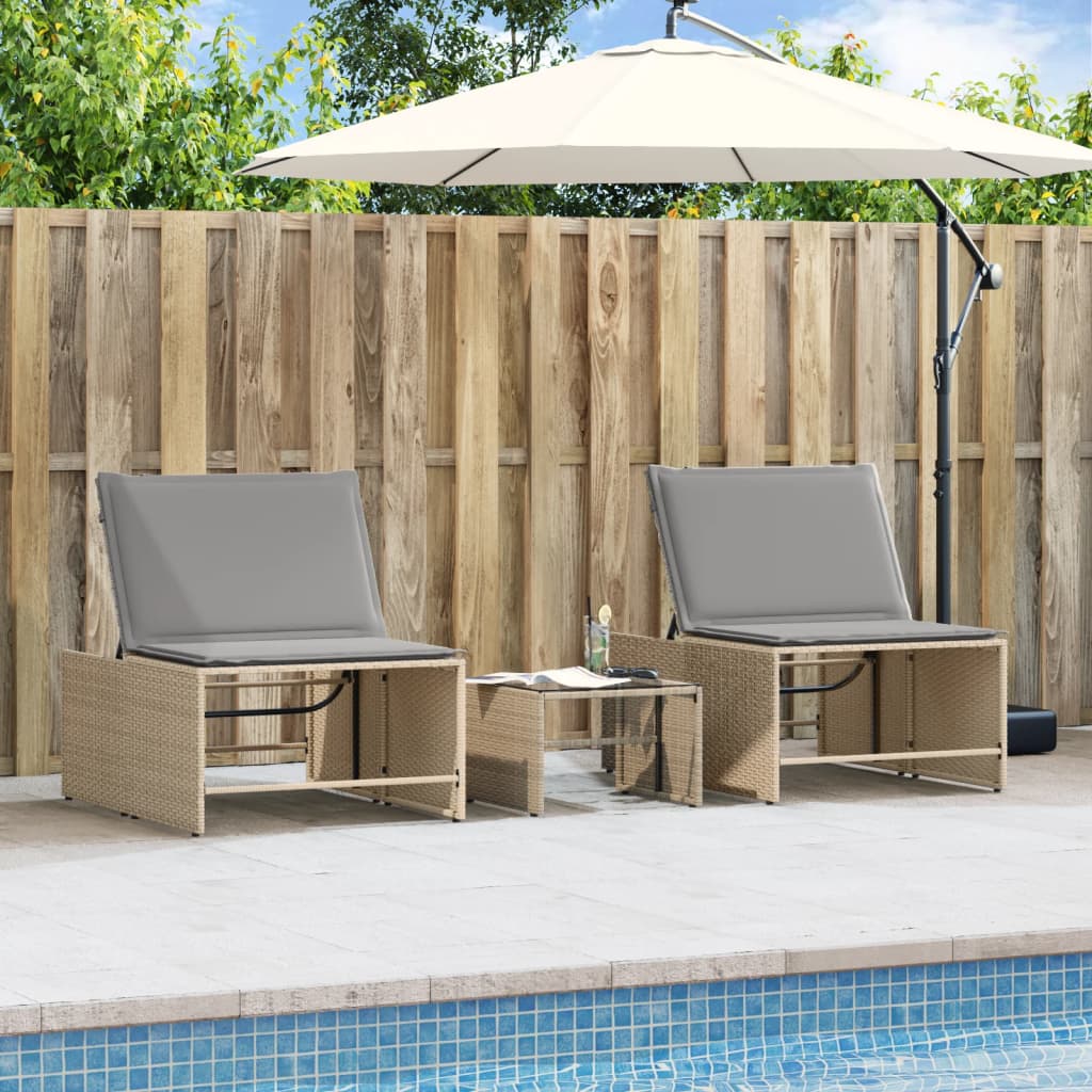 Lettini Prendisole 2 pz con Tavolino Beige in Polyrattan