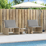 Lettini Prendisole 2 pz con Tavolino Beige in Polyrattan