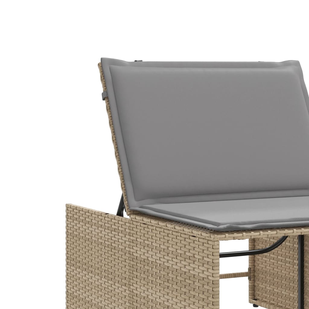 Lettini Prendisole 2 pz con Tavolino Beige in Polyrattan