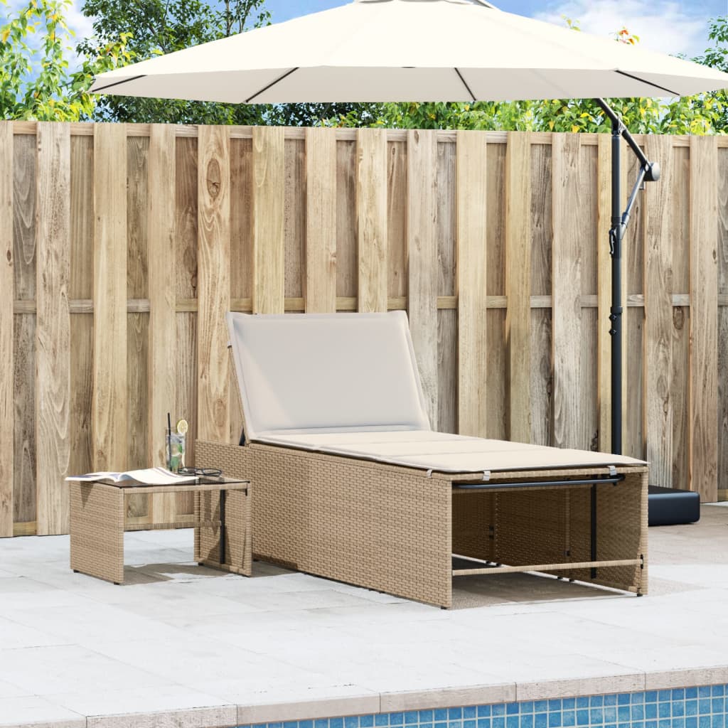 Lettini Prendisole 2 pz con Tavolino Beige in Polyrattan