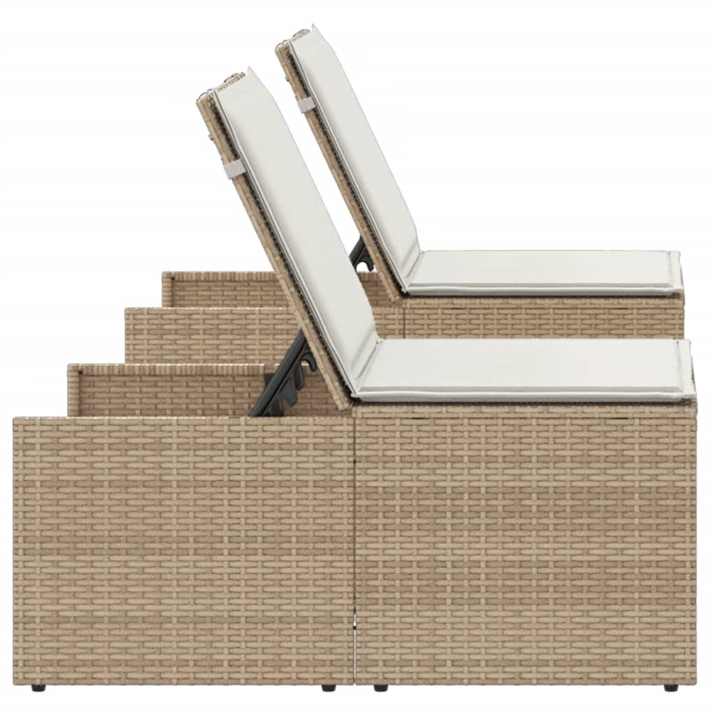 Lettini Prendisole 2 pz con Tavolino Beige in Polyrattan