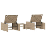 Lettini Prendisole 2 pz con Tavolino Beige in Polyrattan