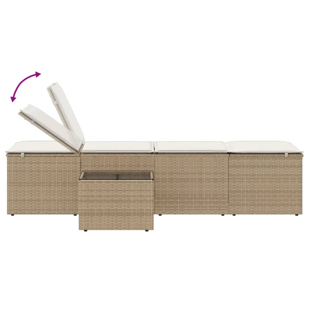 Lettini Prendisole 2 pz con Tavolino Beige in Polyrattan