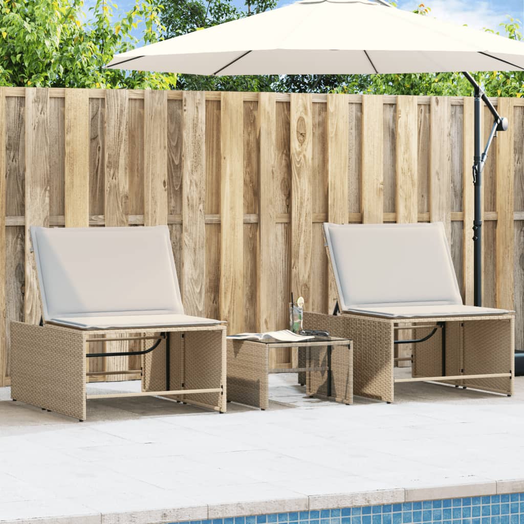 Lettini Prendisole 2 pz con Tavolino Beige in Polyrattan