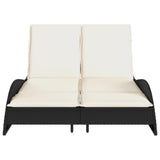 Lettino Prendisole con Cuscini Nero 114x205x73 cm in Polyrattan