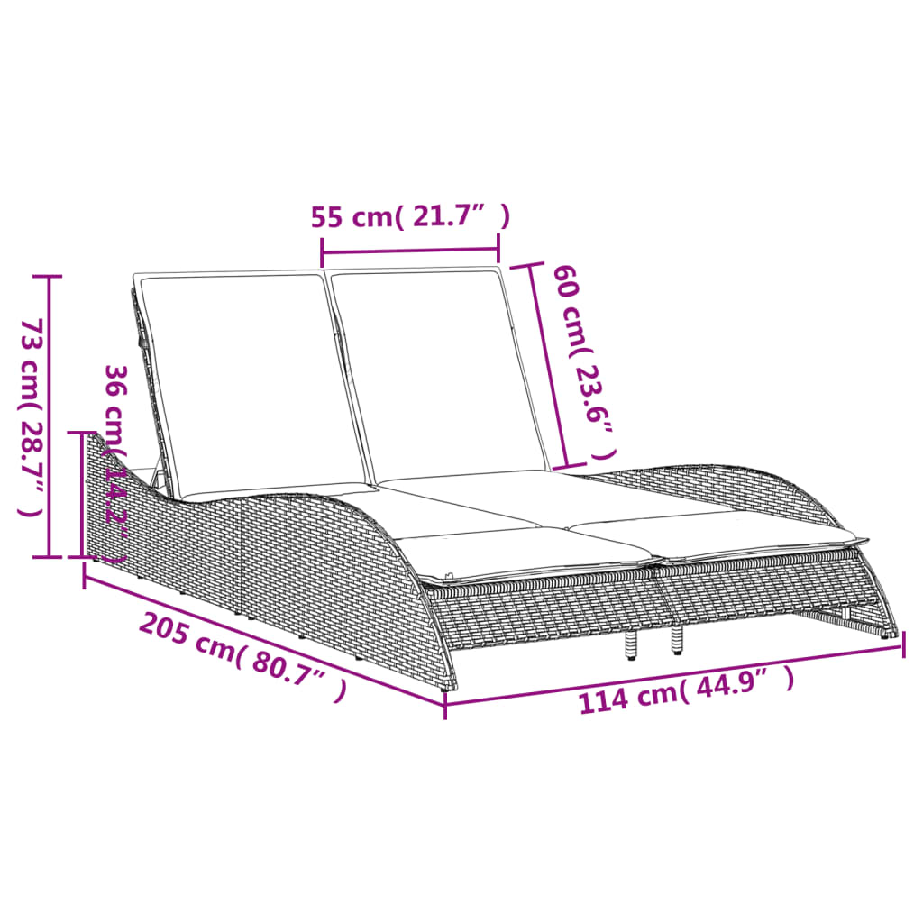 Lettino Prendisole con Cuscini Marrone 114x205x73 cm Polyrattan