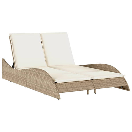 Lettino Prendisole con Cuscini Beige 114x205x73 cm Polyrattan