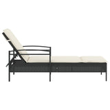 Lettino Prendisole con Cuscino Nero 63x200x81 cm in Polyrattan