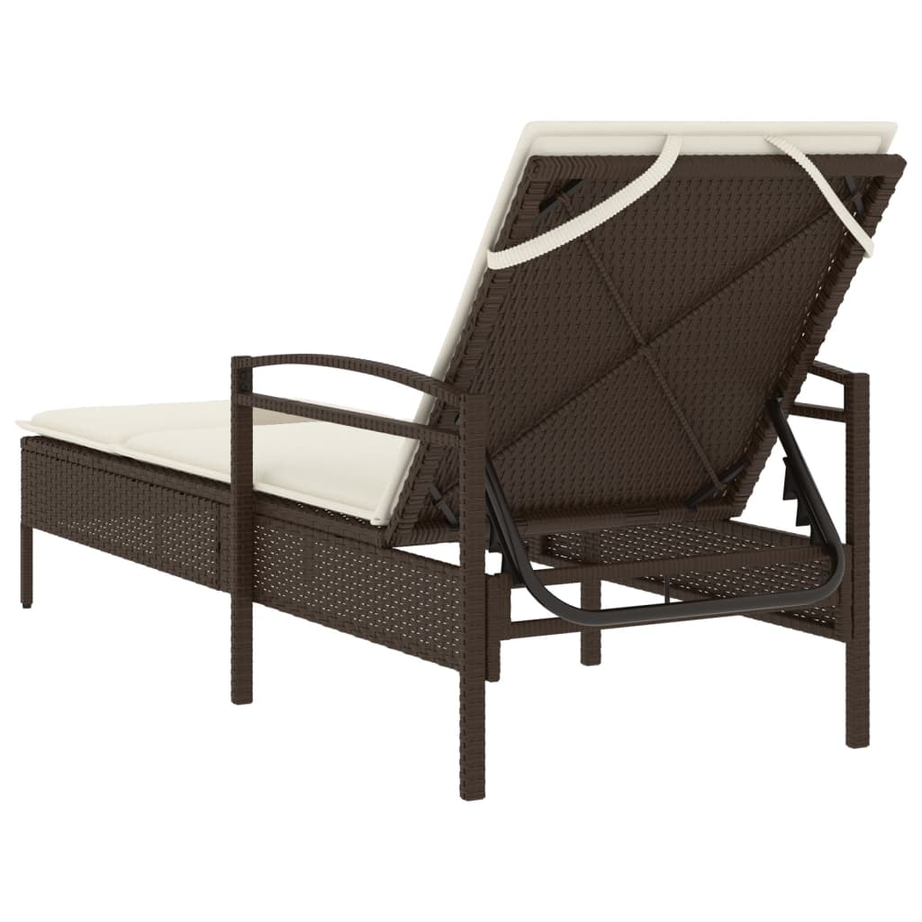 Lettino Prendisole con Cuscino Marrone 63x200x81 cm Polyrattan