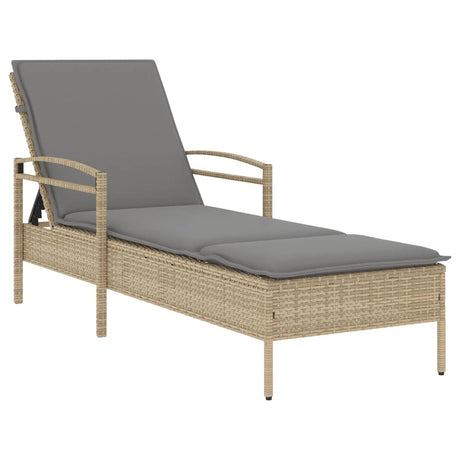 Lettino Prendisole con Cuscino Beige 63x200x81 cm in Polyrattan