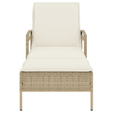 Lettino Prendisole con Cuscino Beige 63x200x81 cm in Polyrattan