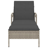 Lettino con Cuscino Grigio Chiaro 63x200x81 cm in Polyrattan