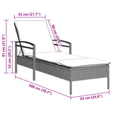 Lettino con Cuscino Grigio Chiaro 63x200x81 cm in Polyrattan