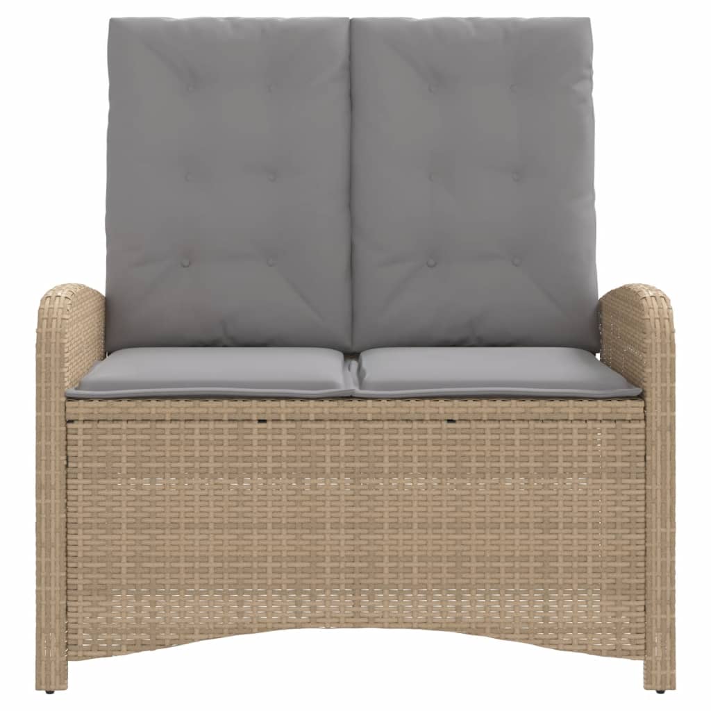 Panca Reclinabile da Giardino con Cuscini Beige in Polyrattan