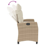 Panca Reclinabile da Giardino con Cuscini Beige in Polyrattan