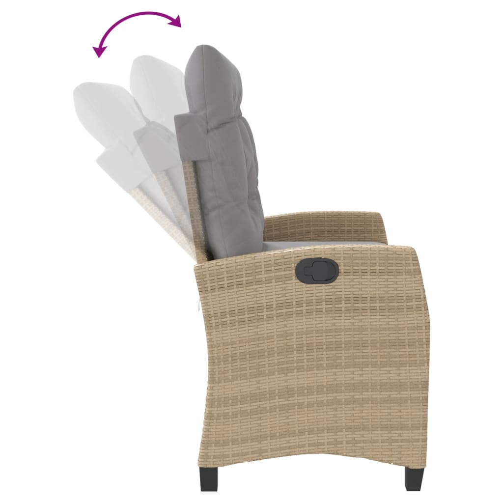 Panca Reclinabile da Giardino con Cuscini Beige in Polyrattan