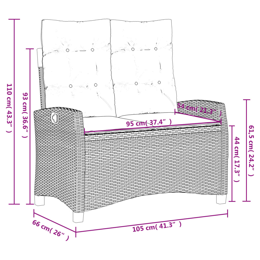 Panca Reclinabile Giardino con Cuscini Grigio Chiaro Polyrattan