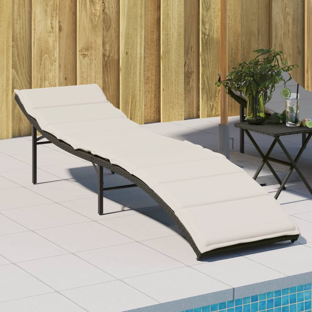 Lettino Prendisole con Cuscino Nero 55x199x50 cm in Polyrattan