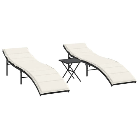 Lettini Prendisole 2 pz con Tavolino Nero in Polyrattan