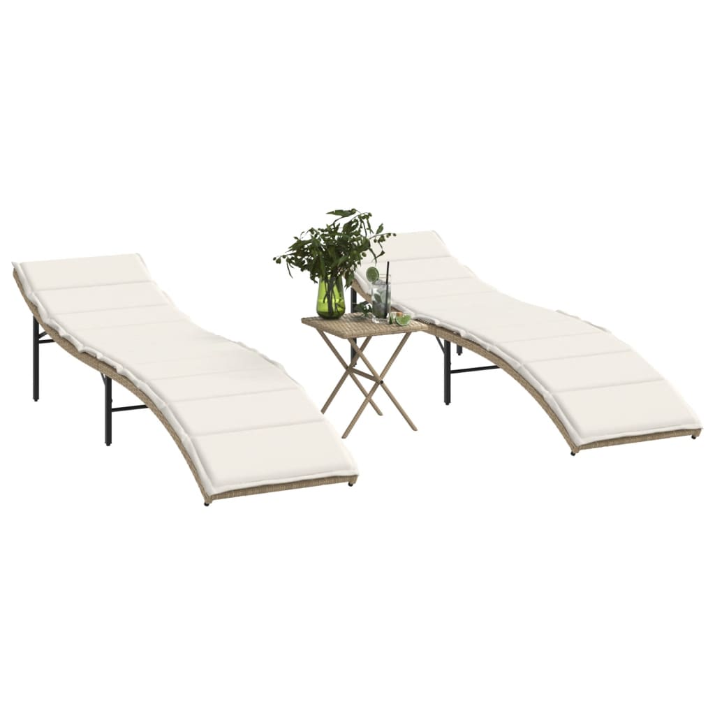 Lettini Prendisole 2 pz con Tavolino Beige in Polyrattan