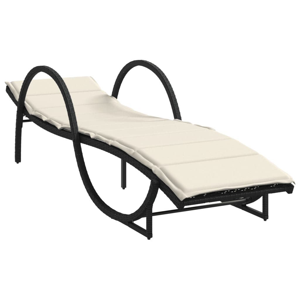 Lettino Prendisole con Cuscino Nero 60x199x42 cm in Polyrattan