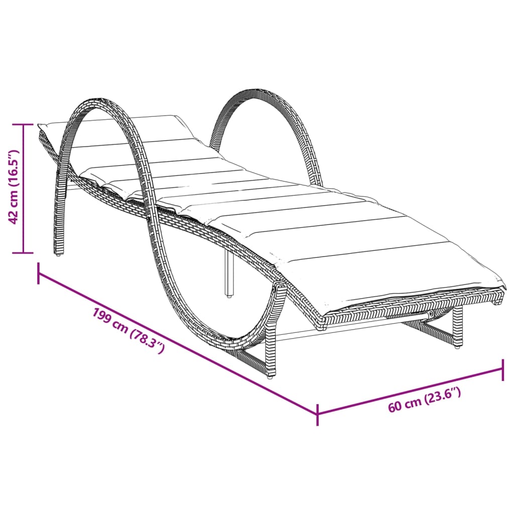 Lettino Prendisole con Cuscino Marrone 60x199x42 cm Polyrattan