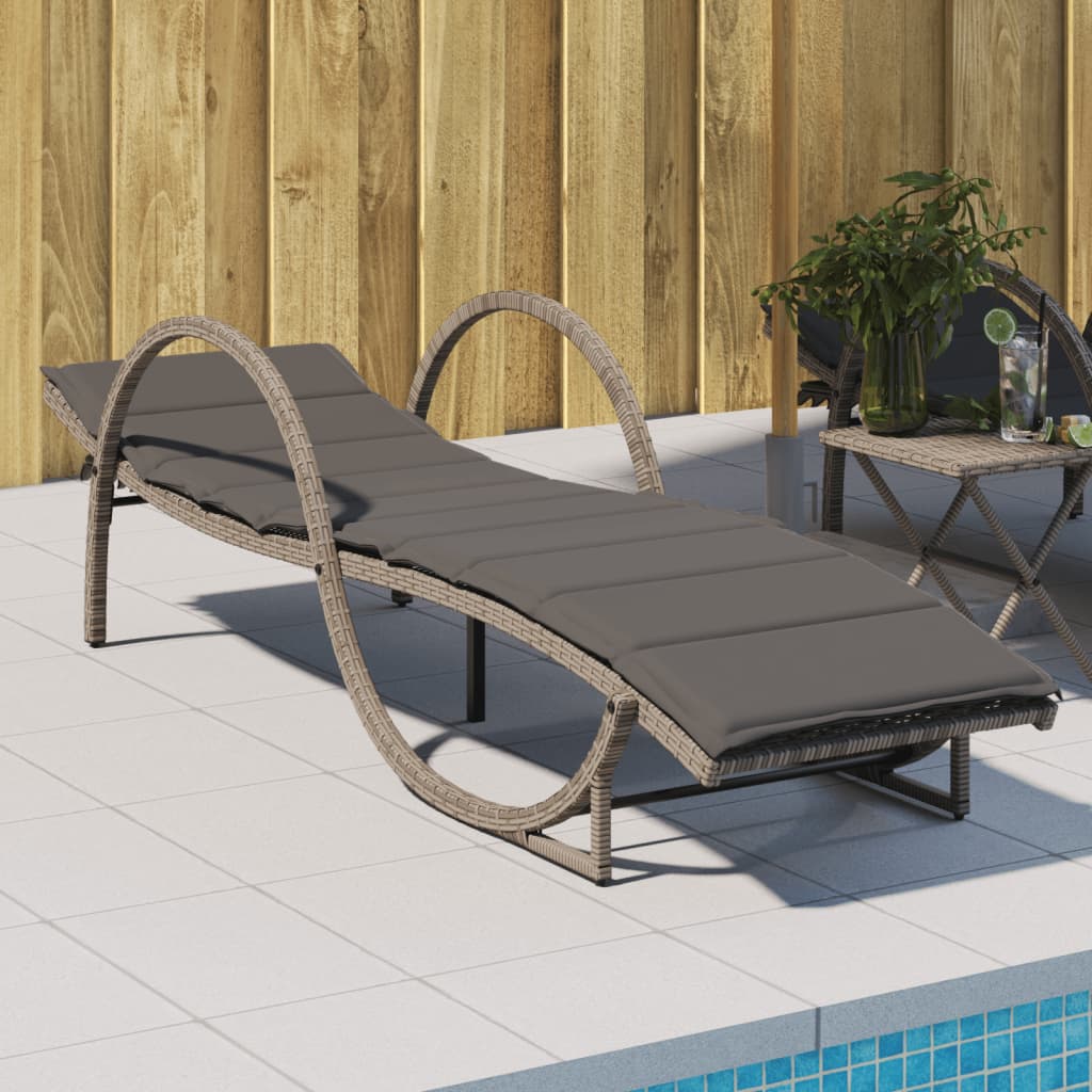 Lettino Prendisole con Cuscino Grigio 60x199x42cm in Polyrattan