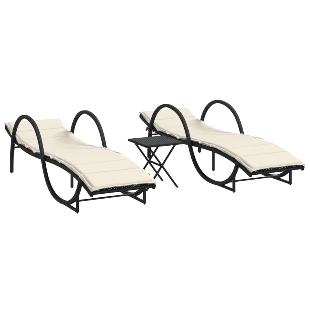 Lettini Prendisole 2 pz con Tavolino Nero in Polyrattan