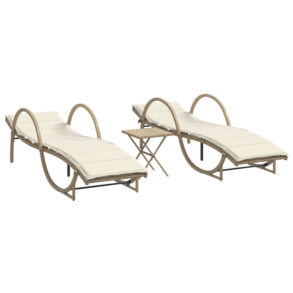 Lettini Prendisole 2 pz con Tavolino Beige in Polyrattan