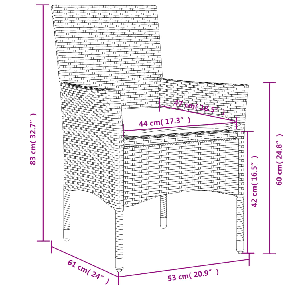 Sedie da Giardino con Cuscini 2 pz Nere in Polyrattan