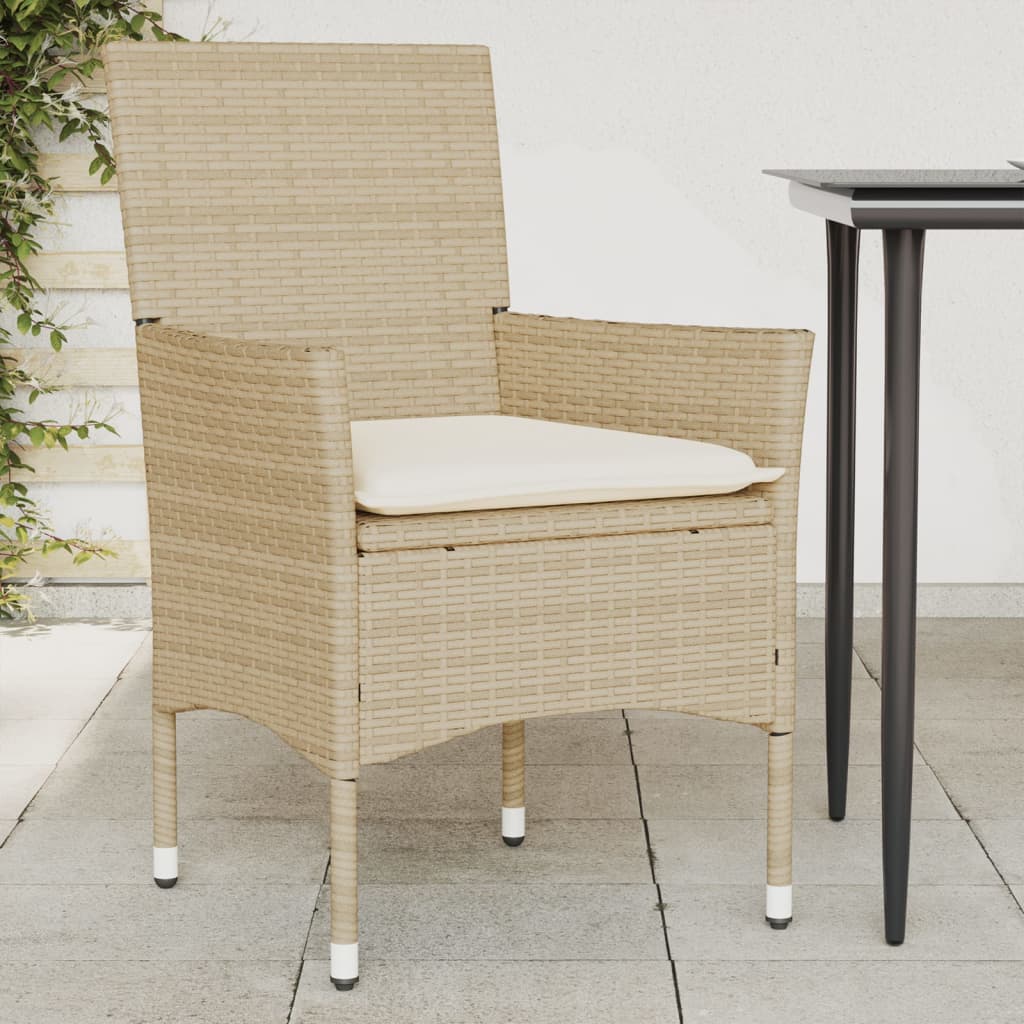 Sedie da Giardino con Cuscini 2 pz Beige in Polyrattan