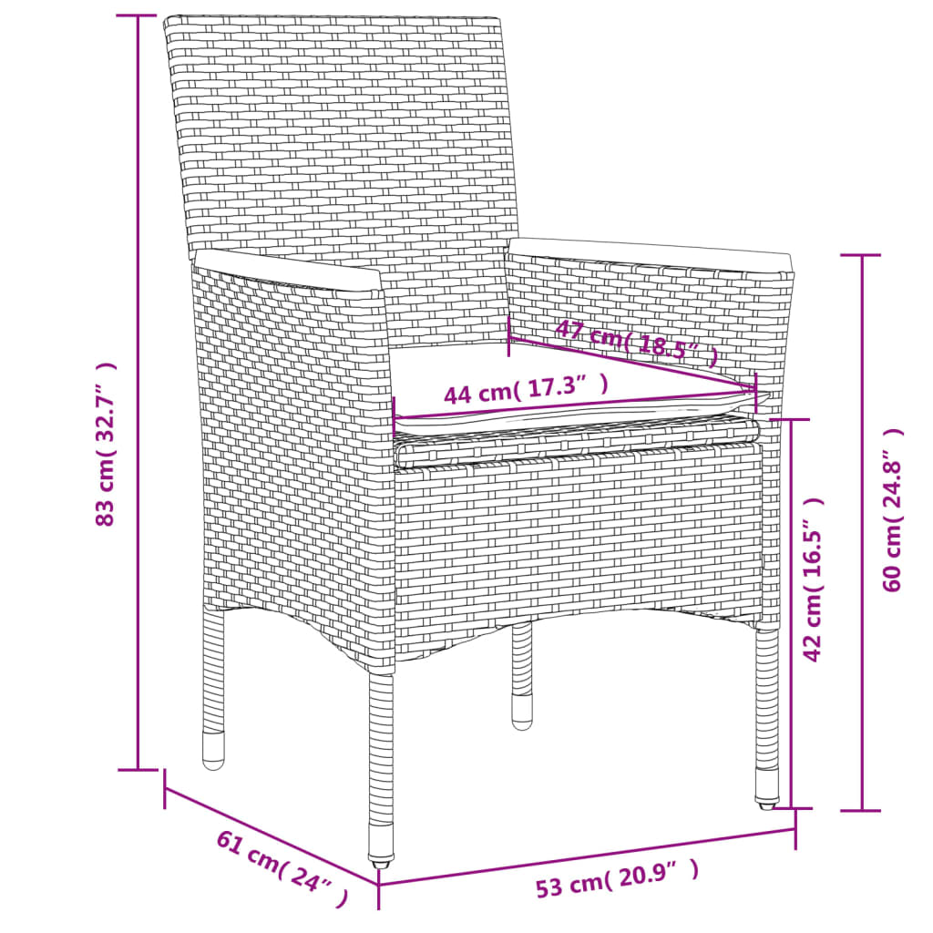 Sedie da Giardino con Cuscini 2 pz Nere in Polyrattan