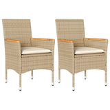 Sedie da Giardino con Cuscini 2 pz Beige in Polyrattan