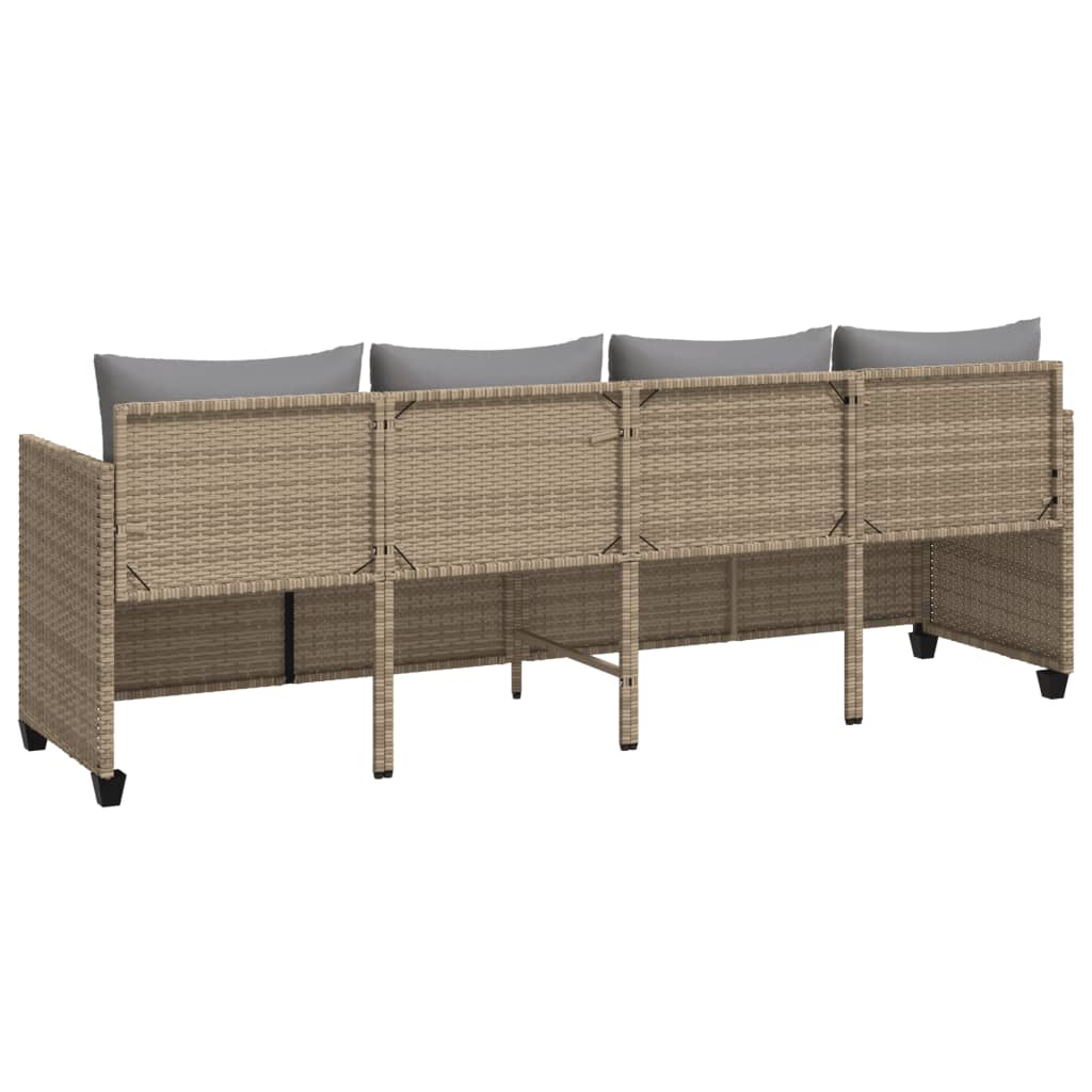 Lettino Prendisole con Cuscini Beige in Polyrattan