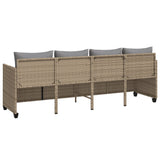 Lettino Prendisole con Cuscini Beige in Polyrattan