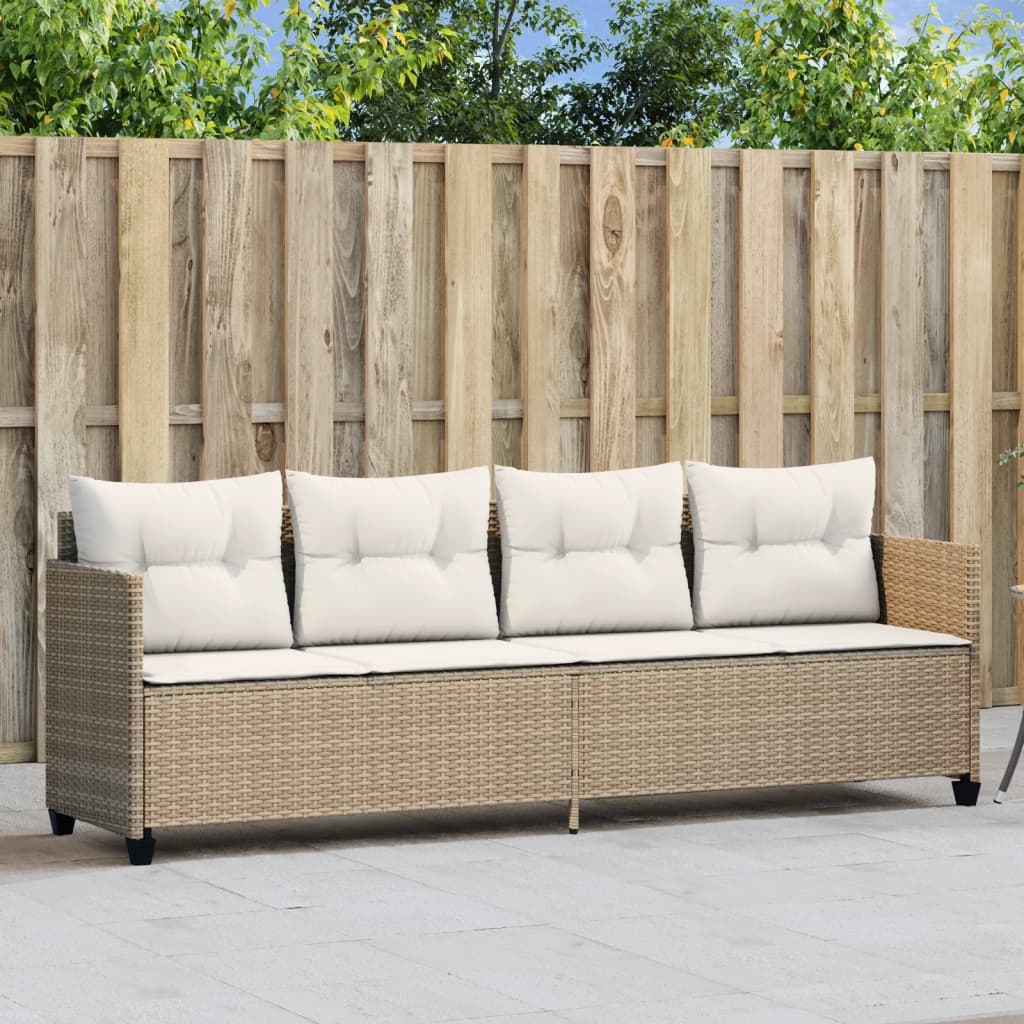 Lettino Prendisole con Cuscini Beige in Polyrattan