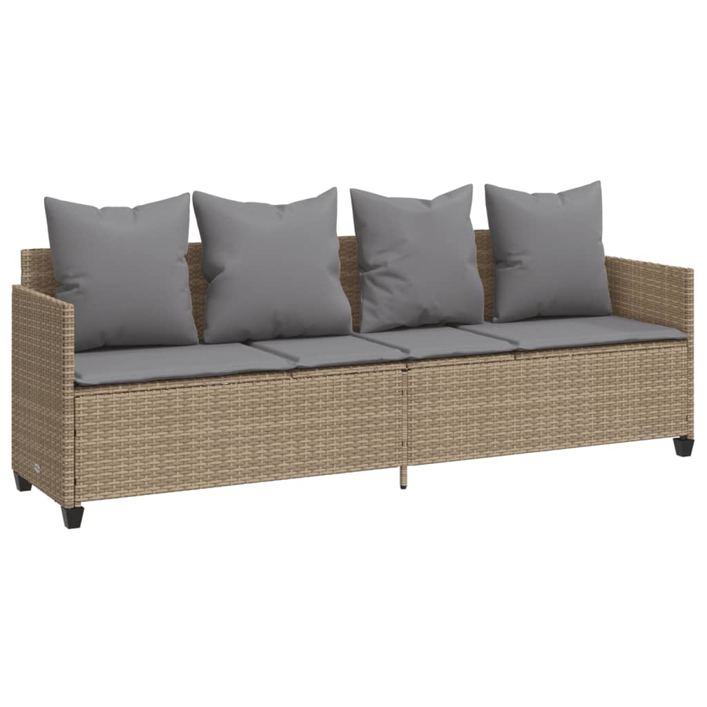 Lettino Prendisole con Cuscini Beige in Polyrattan