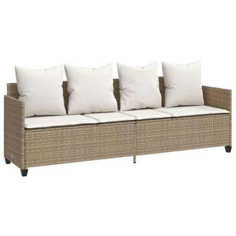 Lettino Prendisole con Cuscini Beige in Polyrattan