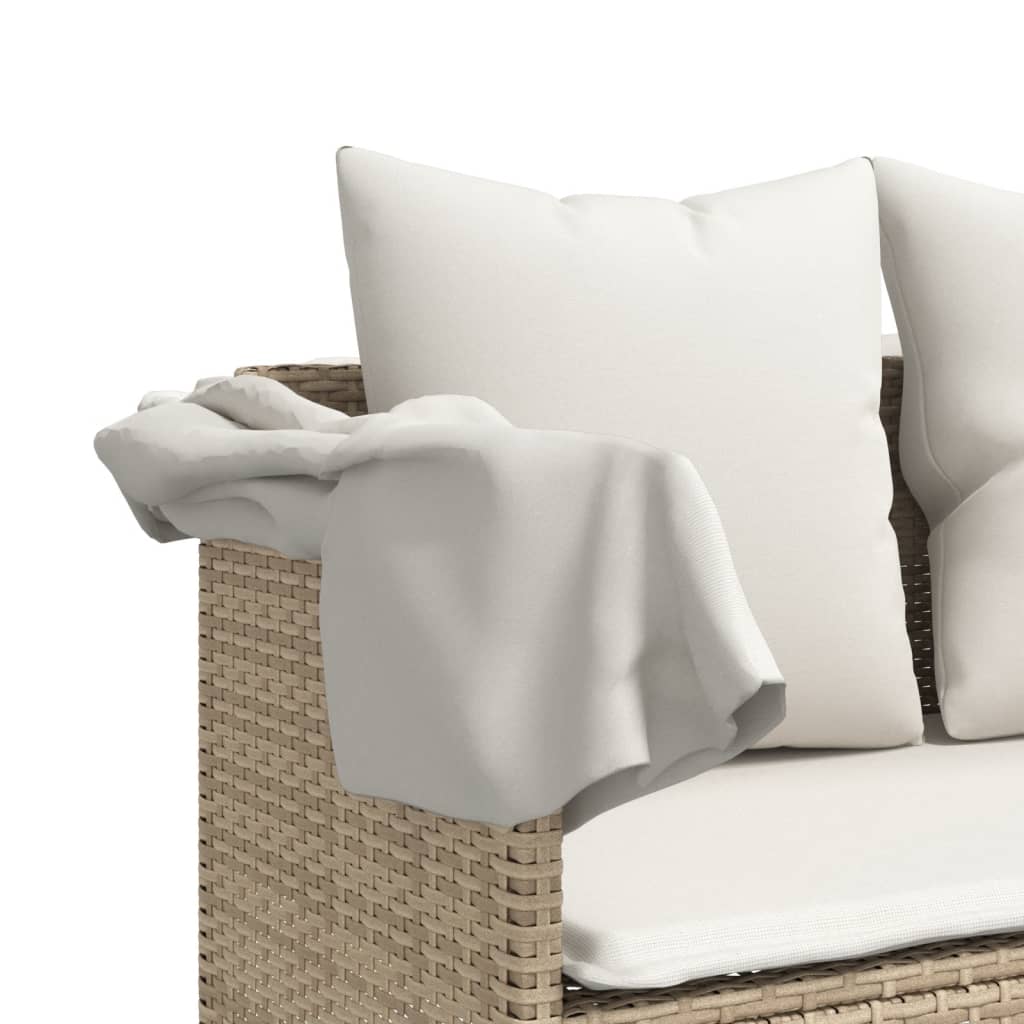 Lettino Prendisole con Cuscini Beige in Polyrattan