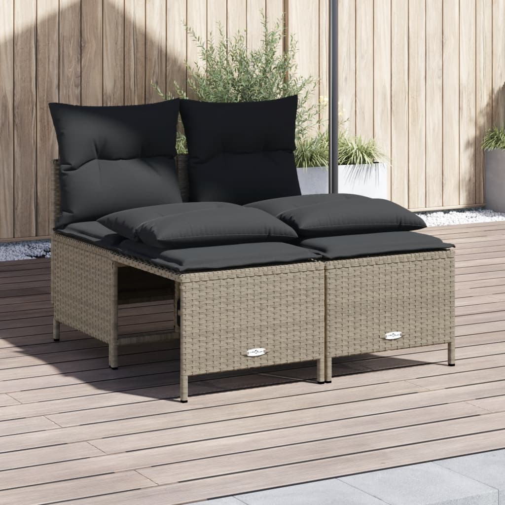 Set Divano da Giardino 4pz con Cuscini Grigio Chiaro Polyrattan