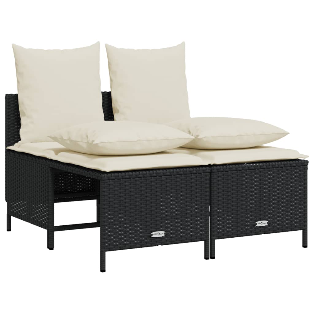 Set Divani da Giardino 4 pz con Cuscini Nero in Polyrattan