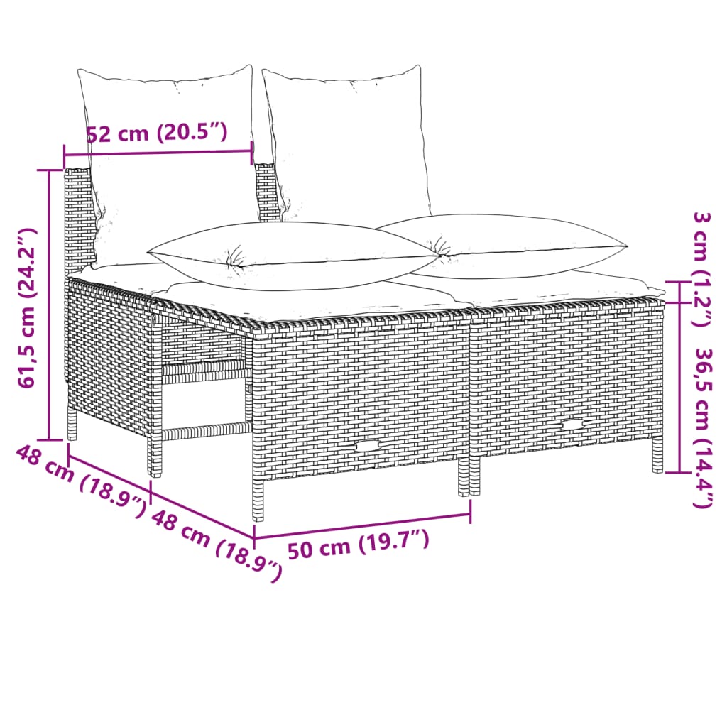 Set Divani da Giardino 4 pz con Cuscini Nero in Polyrattan