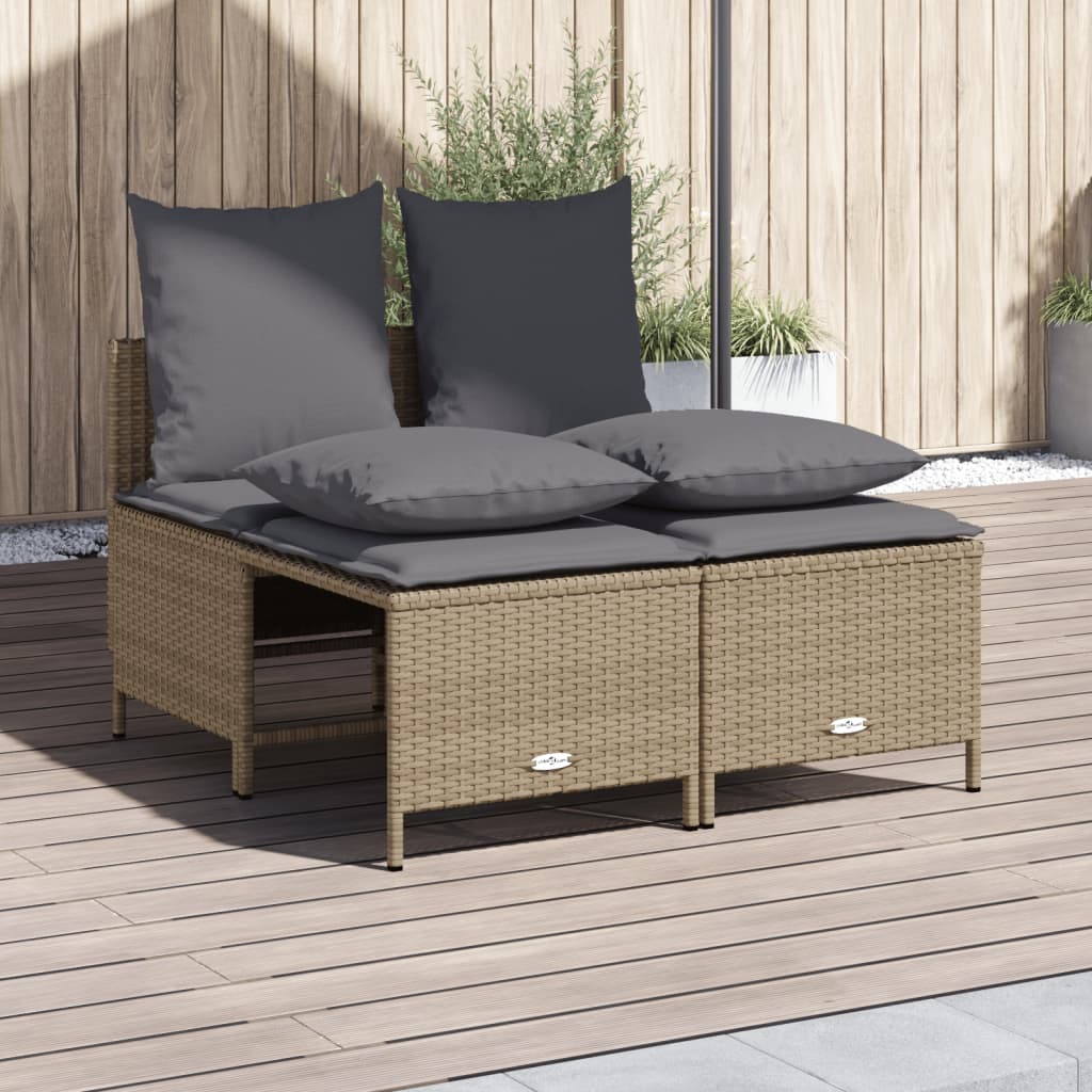 Set Divano da Giardino 4 pz con Cuscini Beige in Polyrattan