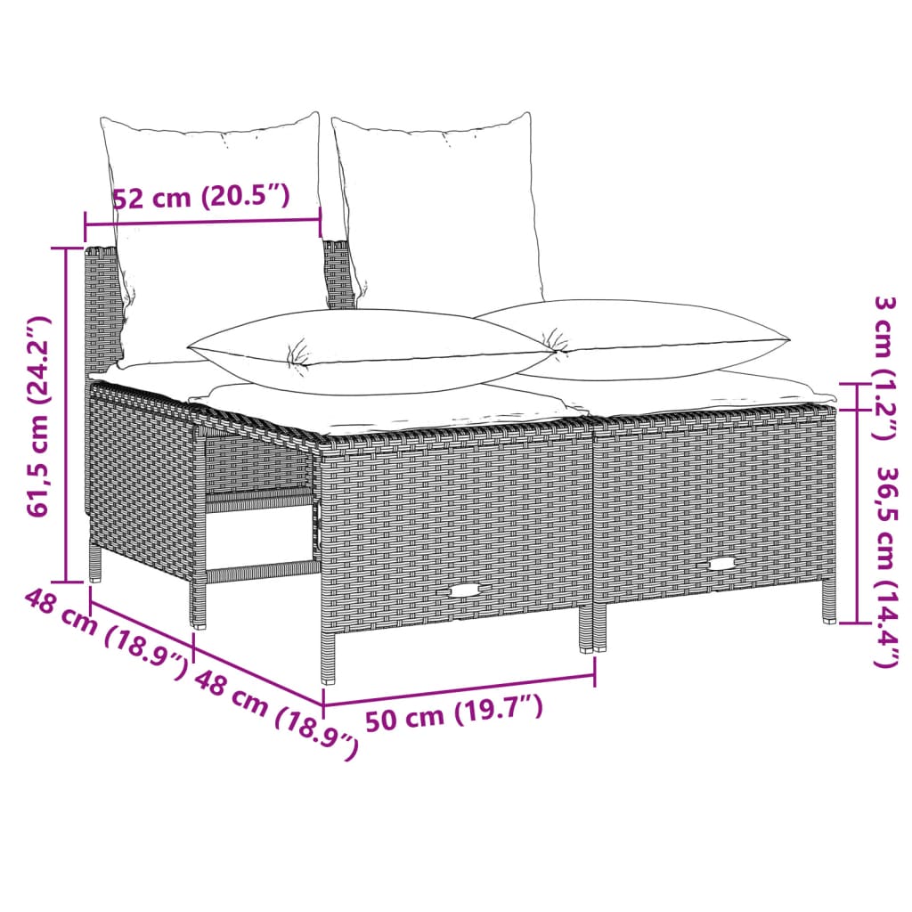 Set Divano da Giardino 4pz con Cuscini Grigio Chiaro Polyrattan