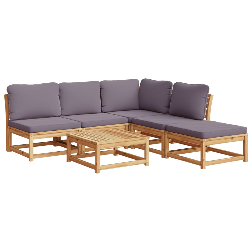 Set Salotto da Giardino 6 pz con Cuscini in Massello di Acacia