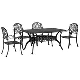 Set da Pranzo da Giardino 5 pz Nero in Alluminio Pressofuso