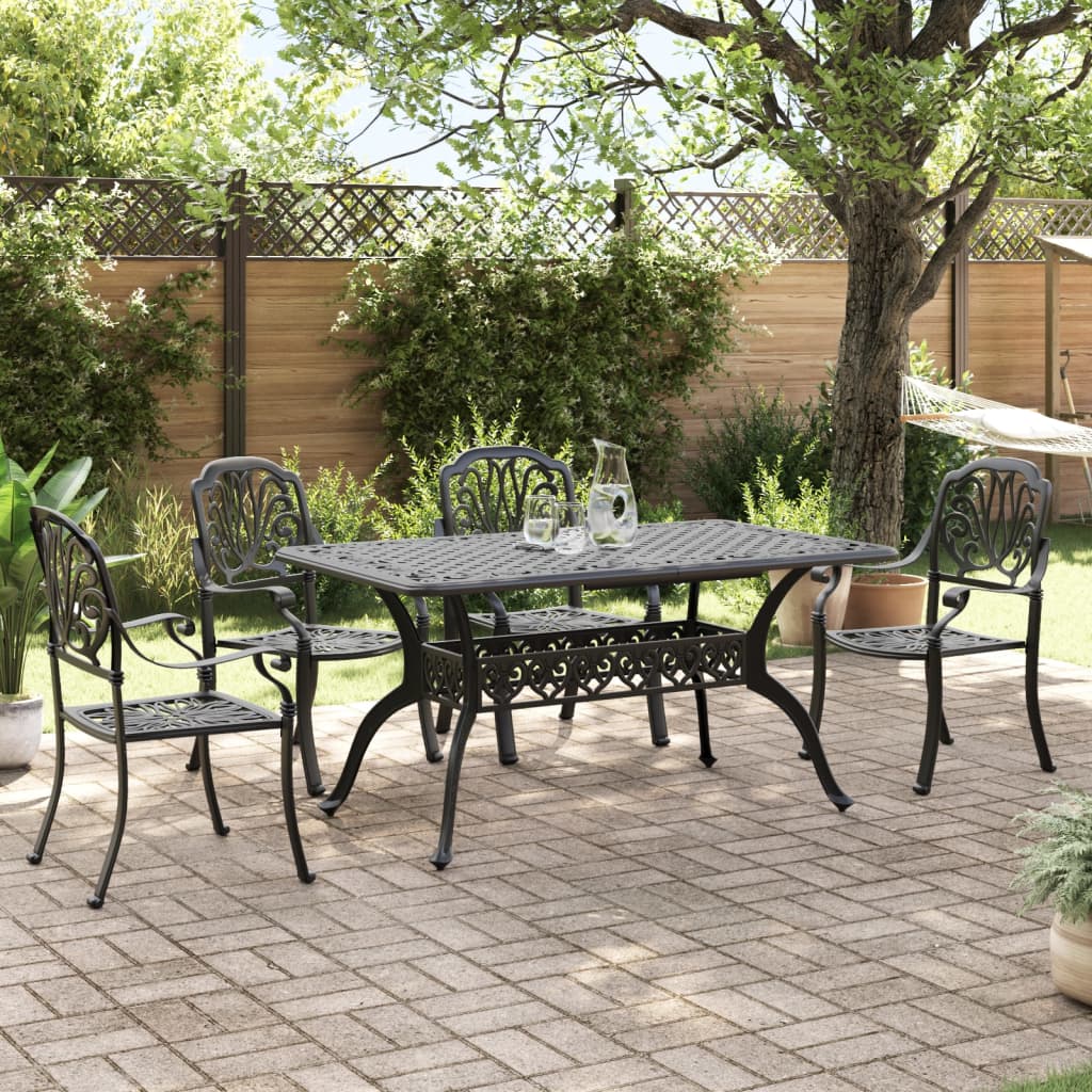 Set da Pranzo da Giardino 5 pz Nero in Alluminio Pressofuso